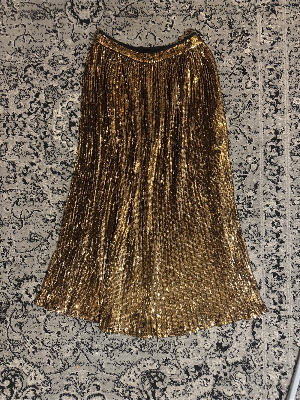 ASOS Gold Sequin Pleated Midi Skirt